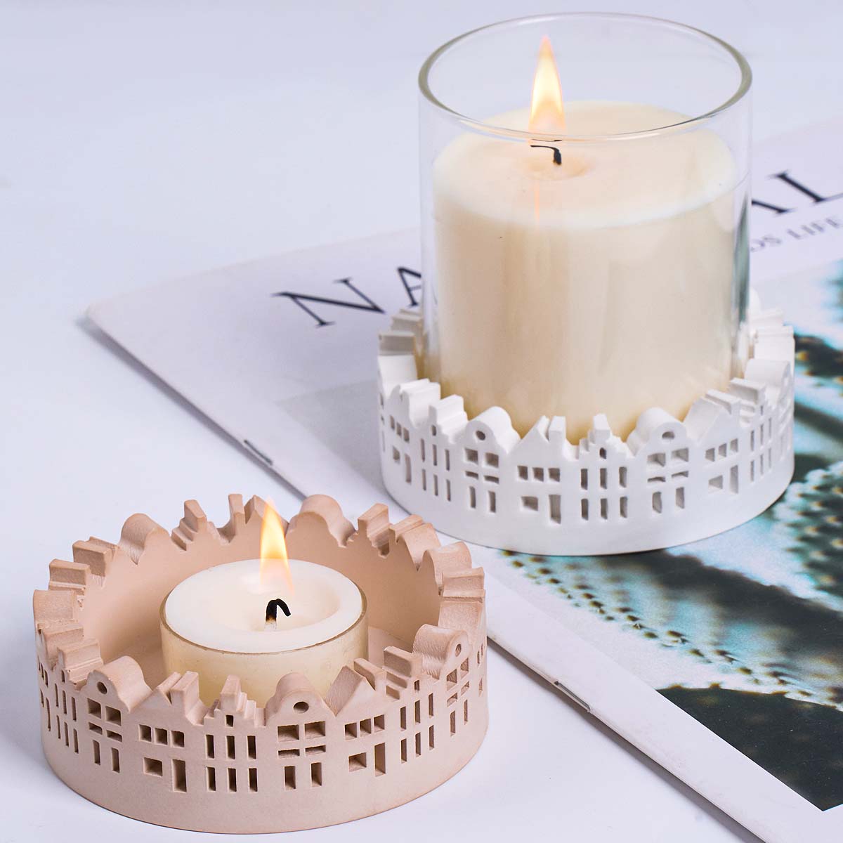 Kraft Box Candle - Hollow Round House Candle Holder Silicone