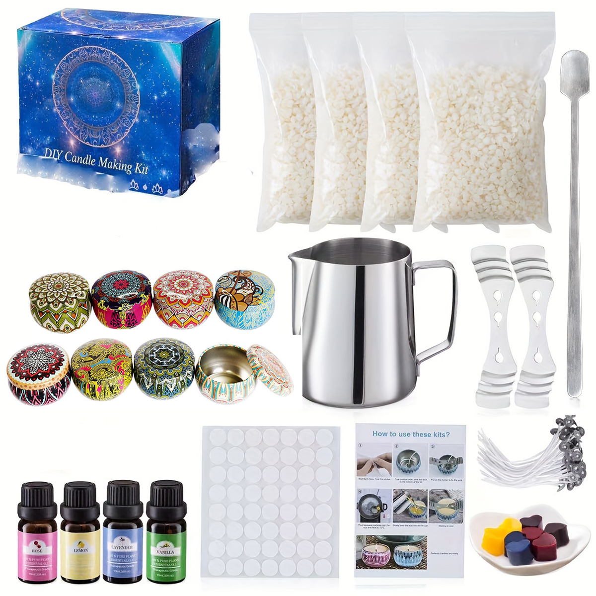 Candle Making Kit For Beginners - Kaleidoscope-Style Jar Essential Oil DIY Candle